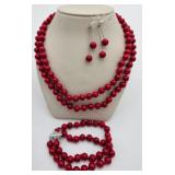 Japan Red Sea Coral -Necklace, Bracelet, Earrings