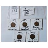 5 Indian Head Cents 1890s