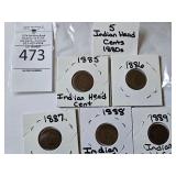 5 Indian Head Cents 1880s