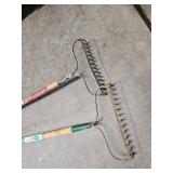 2 garden rakes