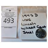 1943 D UNC Lincoln Wheat Cent Steel