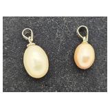 2 Pearl Pendants - one white one pink