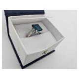 Emerald Cut Blue Topaz Diamon Ring