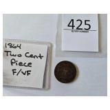 1864 Two Cent Piece F/VF