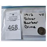 1912 Silver Barber Dime VF