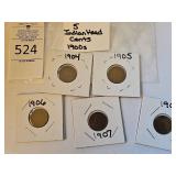 5 Indian Head Cents 1900s