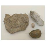 Fossiliferous limestone, quartz, iron flint