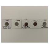 5 Indian head cents