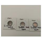3 - 1901 Indian head cents