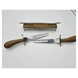 Vintage Brass & Steel Double Carving Fork Set