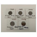 5 Indian head cents