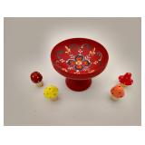 4 Mushrooms & hand painted bowl