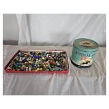 Vintage Glass Marbles and Advertising Tin