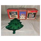Porcelain Christmas Lighted Houses, Tray