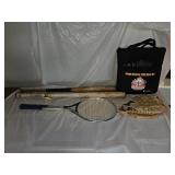 Vintage Baseball Glove and Bats, Tennis Racquet