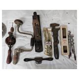 Vintage Hand Drills, Plane, Draw Knife, Tools