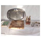 Book, Knives, Cutting Board, Tray, Flatware