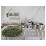 Steins, Mugs, Platter, Spice Shelf
