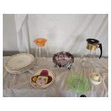 Uranium Glass Plate, MCM Carafes, Haviland Plates