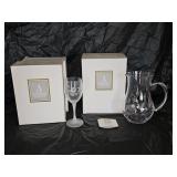 Avon Hummingbird Crystal Pitcher & Wine Glasses