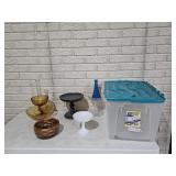 Turned Wood Bowl, Glass Art, Milk Glass, Tote