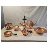 Copper Tea Pot, Pitcher, Chaffing Dish, Bowls