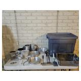 Vintage Aluminum Pans, Utensils, Tote
