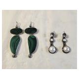 Sterling Silver Malachite and Pearl Earrings