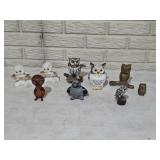 Carved, Brass and Porcelain Owl Figures