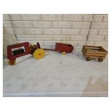 Vintage Wood Toy Tractor and Wagons