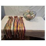 Wire Hanging Basket, Ribbon Wind Socks, Decor