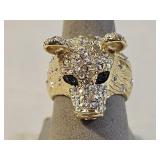 Gold Tone Rhinestone Wolf Ring
