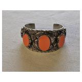 Navajo Style Copper & Zinc Coral Cuff Bracelet