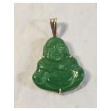 14K Gold Green Jade Buddha Pendant