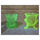 2 Uranium Glass Toothpick Holders