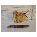 Native American Indian Log Drum, Carved Lizard