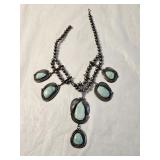 940 Silver Turquoise Squash Blossom Necklace