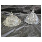 2 Inidana Pressed Glass Covered Butter Dishes