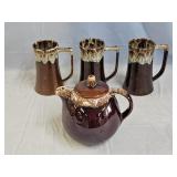 Hull Pottery Tea Pot, Canonsburg Tankard Mugs