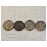 4 Silver Mercury Dimes