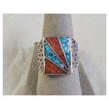 Sterling Silver Blue and Red Turquoise Ring