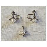 Sterling Silver Pearl Pendant & Earrings Set