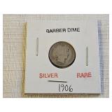 1906 Rare Silver Barber Dime