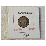 1905 Rare Silver Barber Dime