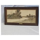 Antique June Landscape Pencil Drawing