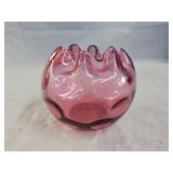 Fenton Cranberry Inverted Optic Dot Rose Bowl
