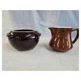 Hall Pottery Pitcher, Brown Stoneware Bean Pot
