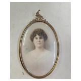 Antique Ornate Oval Brass Bubble Glass Frame