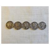5 Silver Mercury Dimes