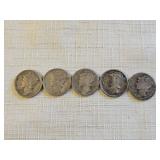 5 Silver Mercury Dimes